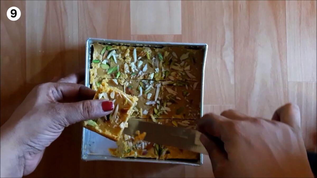 slicing besan burfi