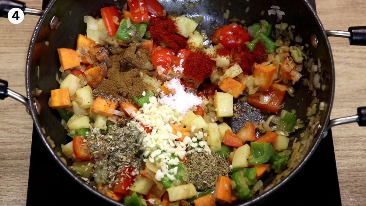 addition of Mediterranean spices to make the chicken stew.