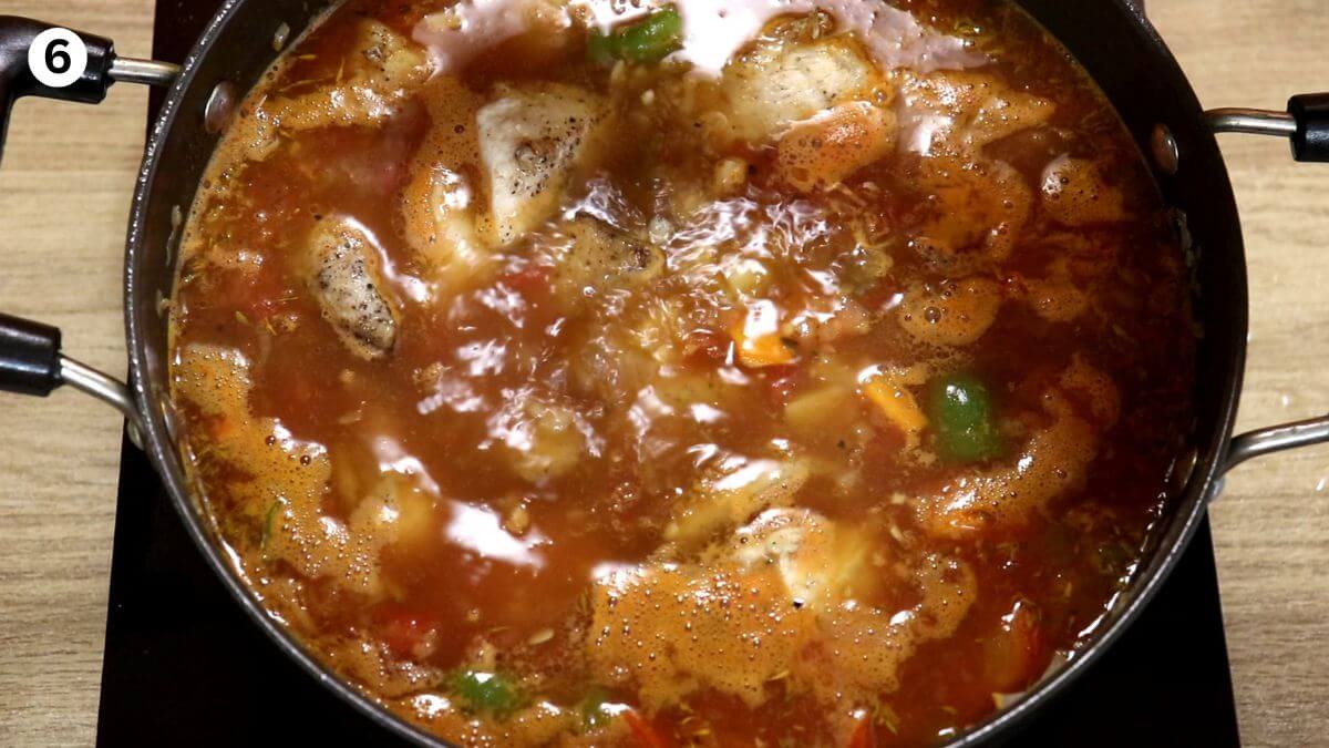 addition of chicken and cooking the stew.