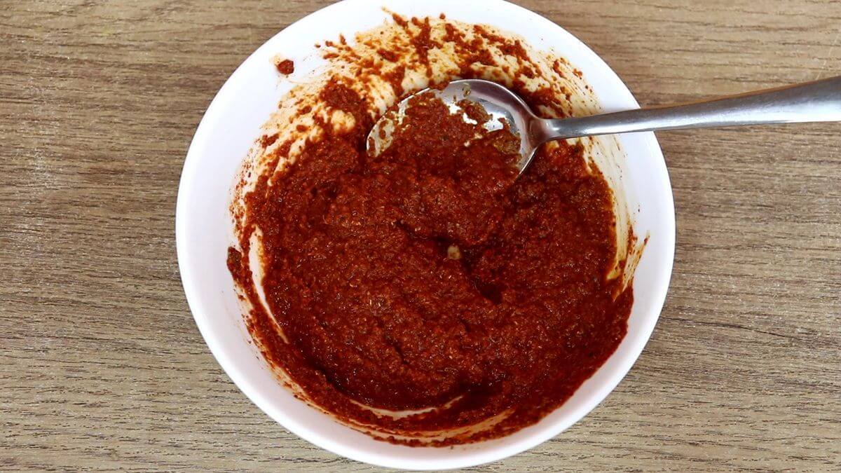 homemade fish masala in a bowl to make andhra fish fry.
