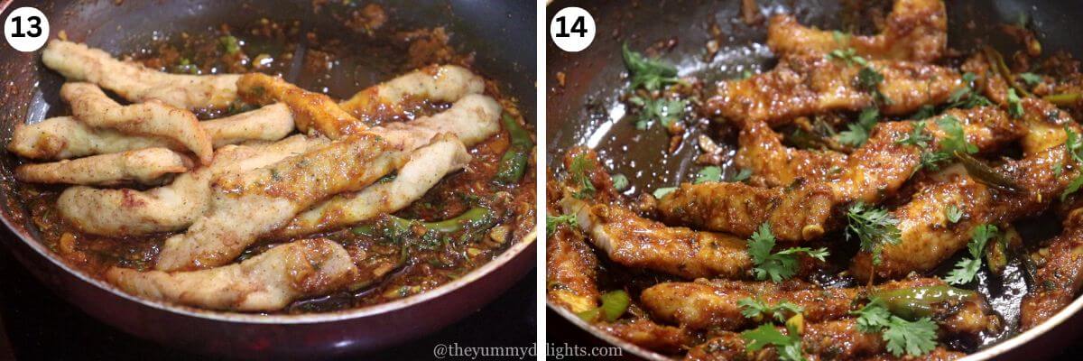 Fried chicken strips stir-fried on high heat with coriander leaves to make chicken majestic.