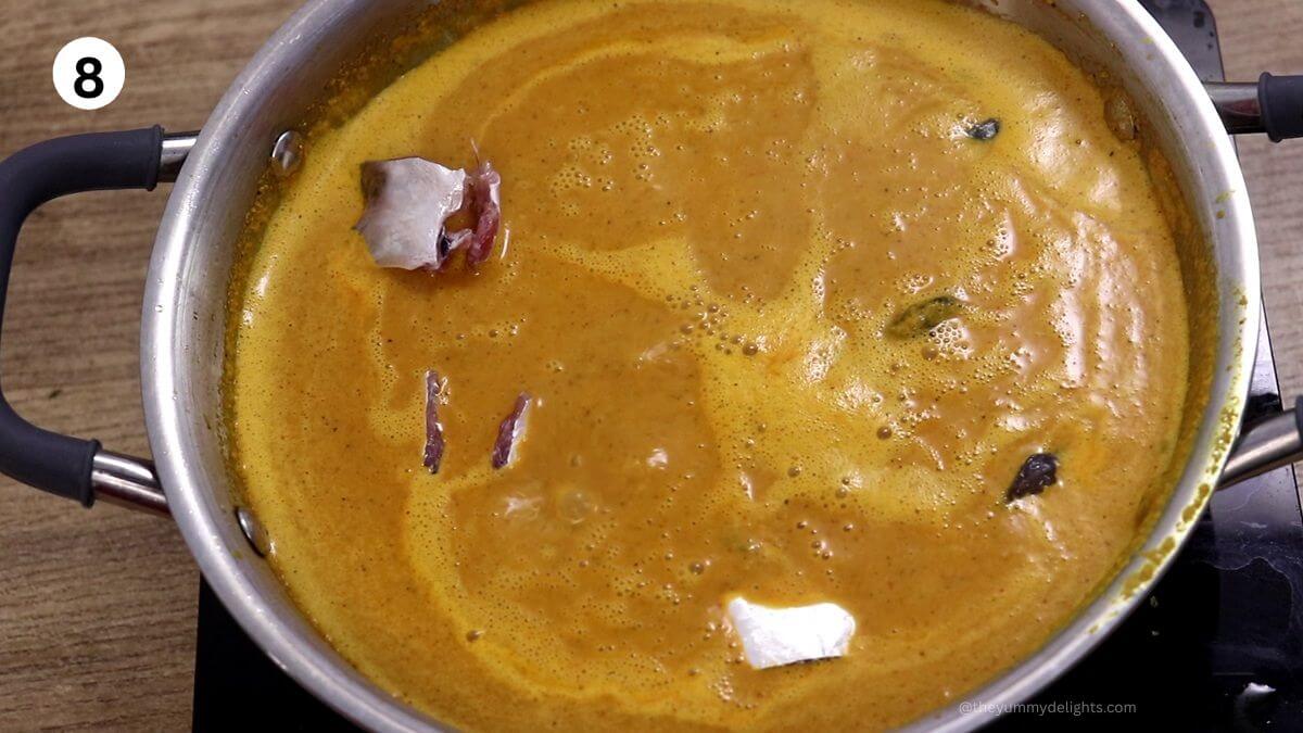 Fresh mackerel simmering in uddamethi curry.