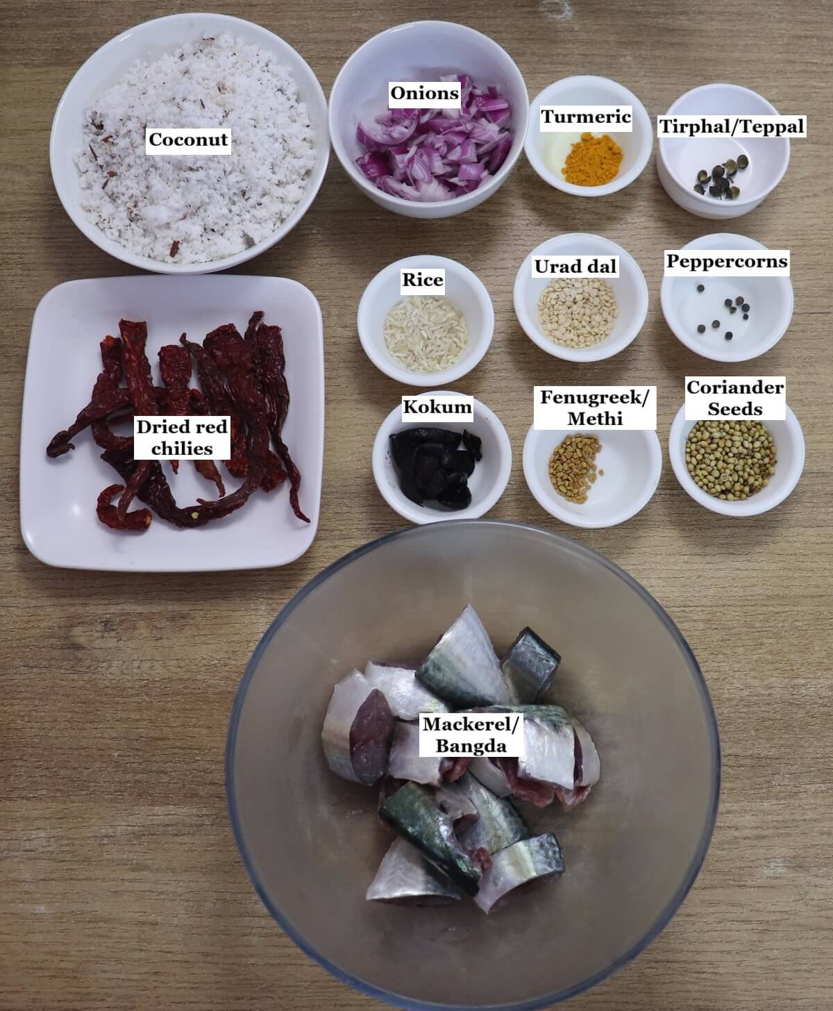 individually labelled ingredients to make bangdyachi uddamethi.