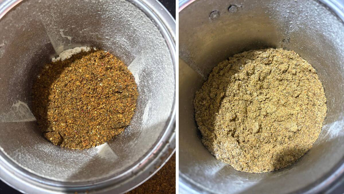 collage of two images showing ground chutney powder.