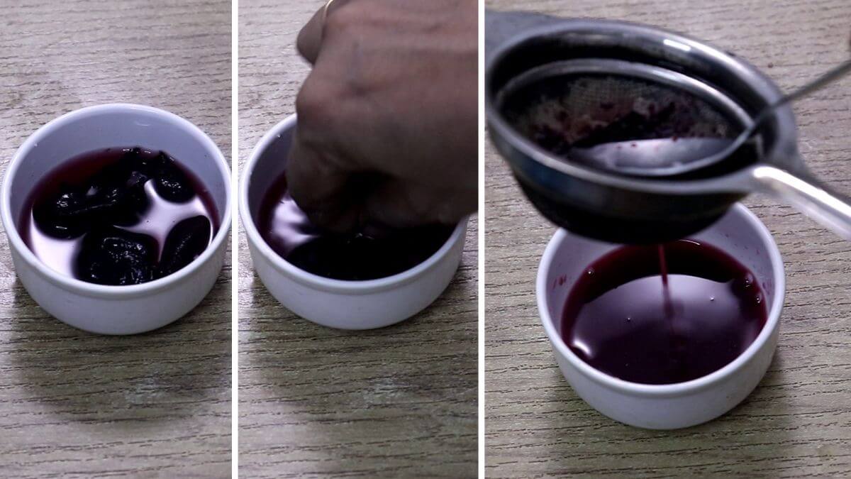 extracting kokum juice and straining it.