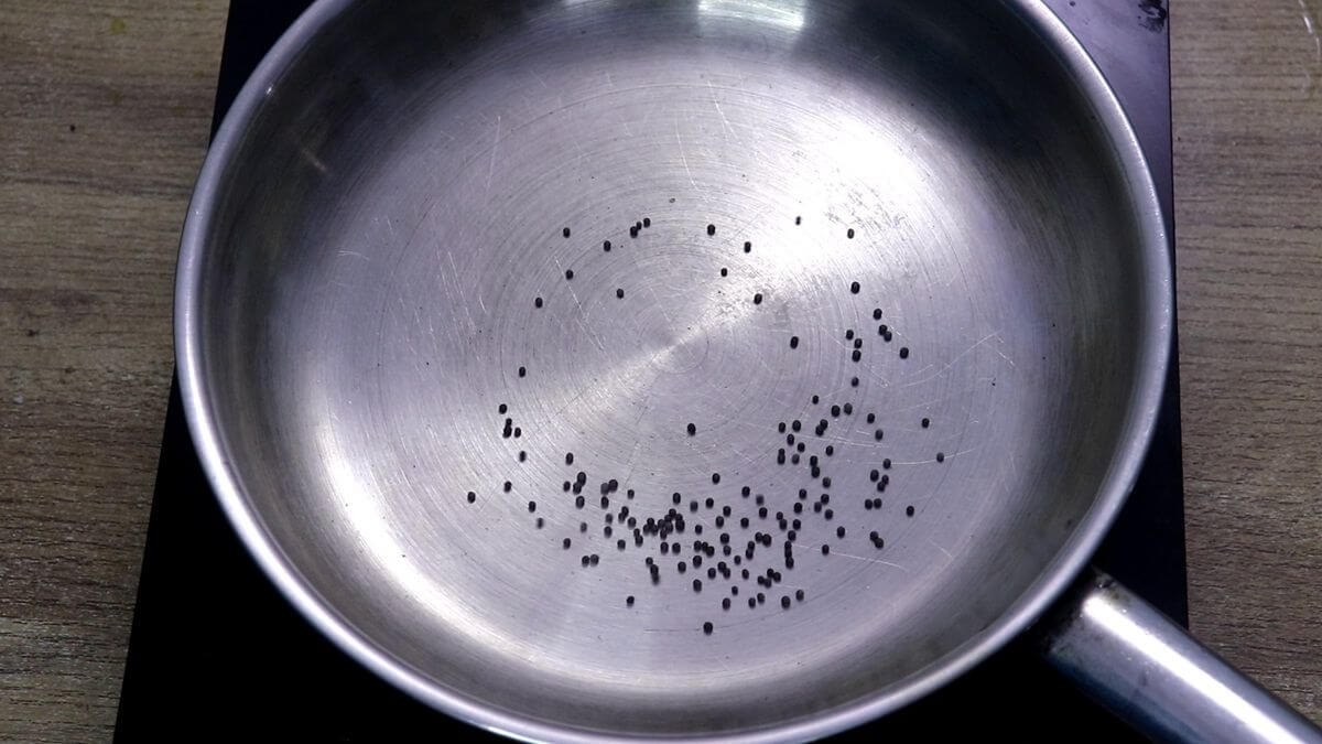 roasting mustard seeds for Goan ghotache sasav.