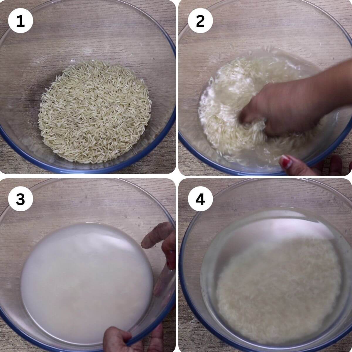 rinsing rice to make mediterranean yellow rice.