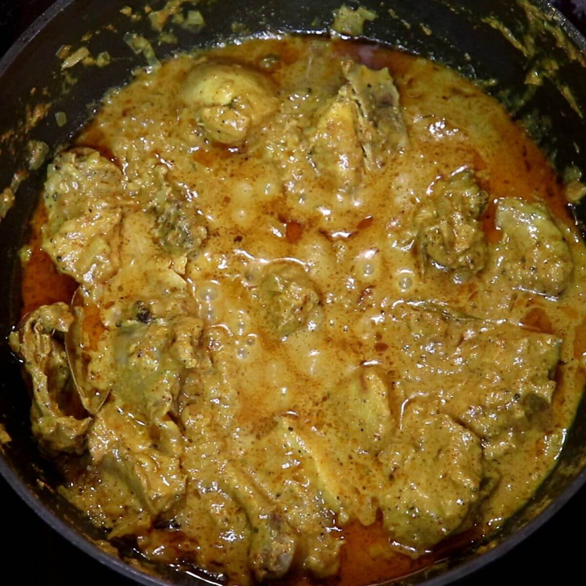 Chicken cooked in dahi chicken curry.