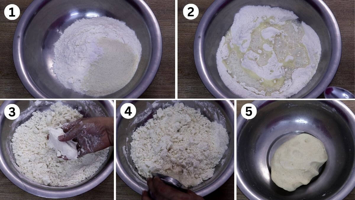 Collage of preparing the dough for Goan Pittachyo Neureo.