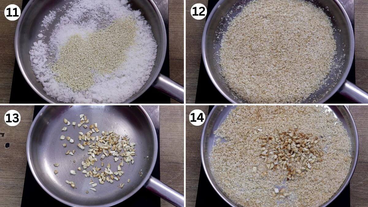 Roasting the ingredients for Goan Pittachyo Neureo filling.