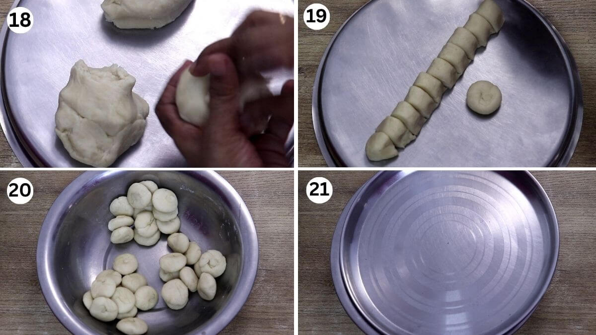 Collage of making small dough balls for Neureo recipe.