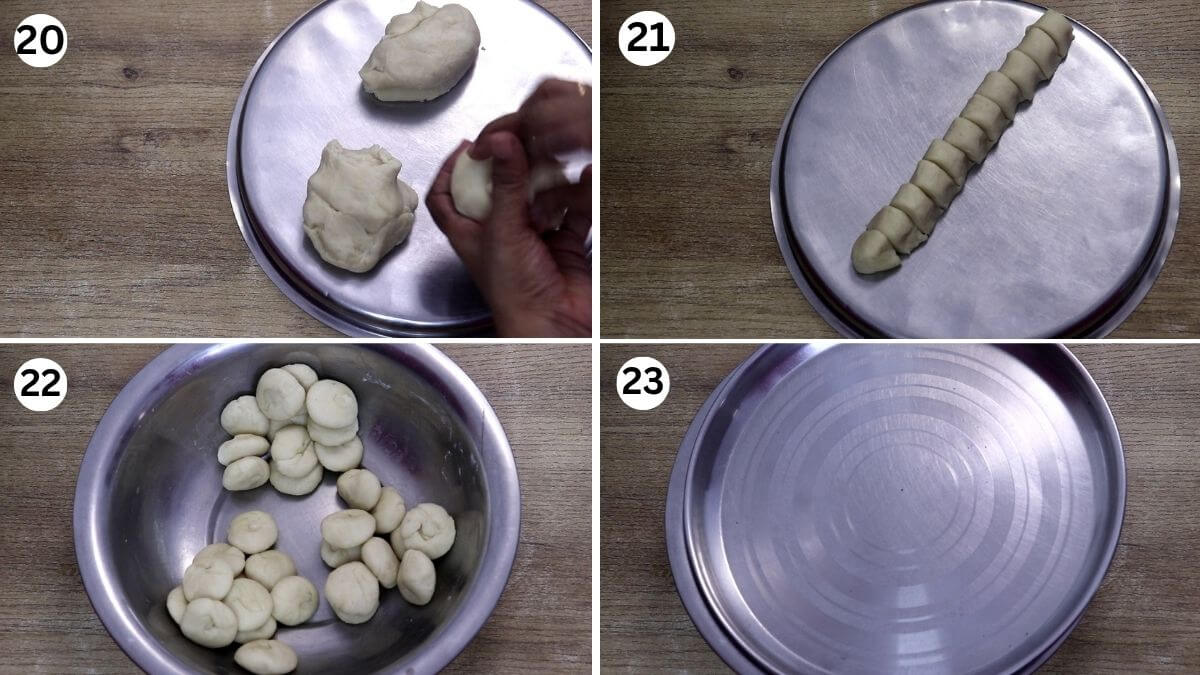 making karanji dough balls and keeping it covered.