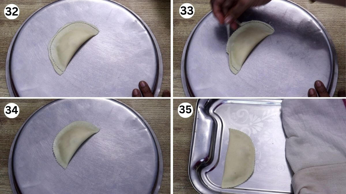 shaping the edges with karanji cutter.